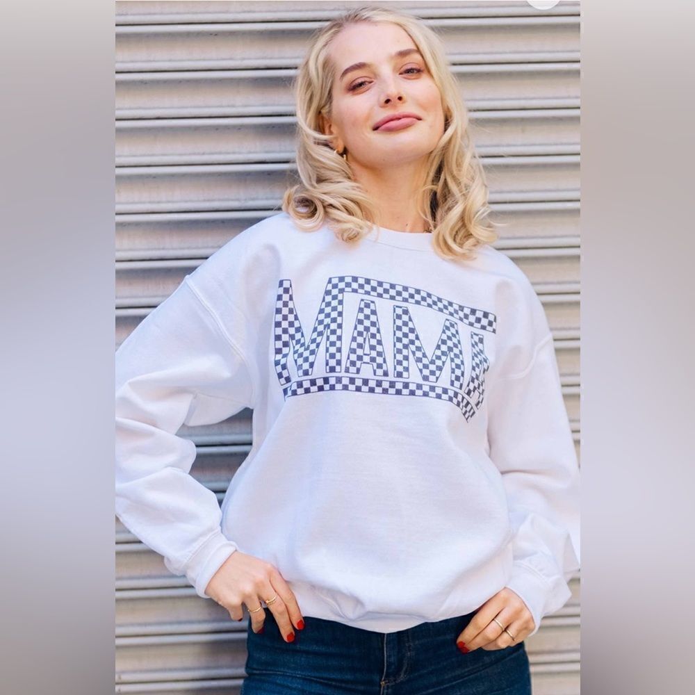 019. BABY PINK CHECK MAMA SWEATSHIRT